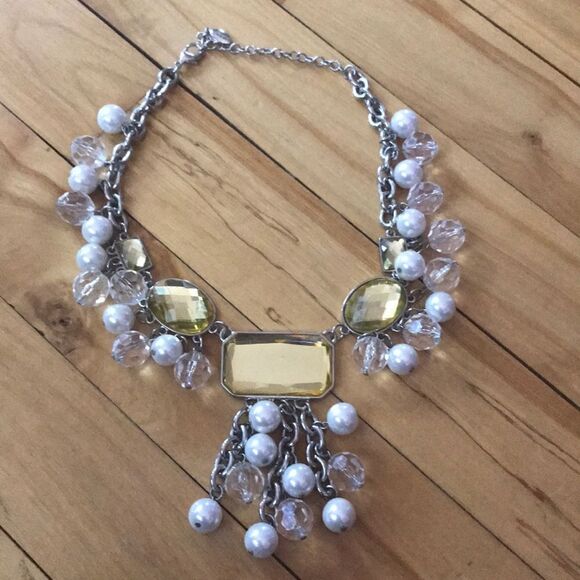 Guess yellow/crystal/pearl statement necklace - Picture 1 of 5